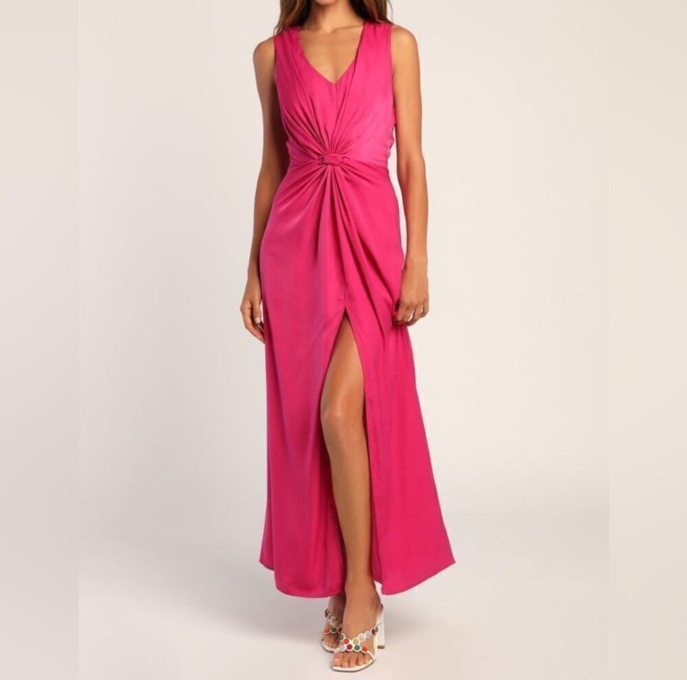 Lulus NWT See Me Stun Magenta Knotted Front Sleeveless Maxi Dress Size XL